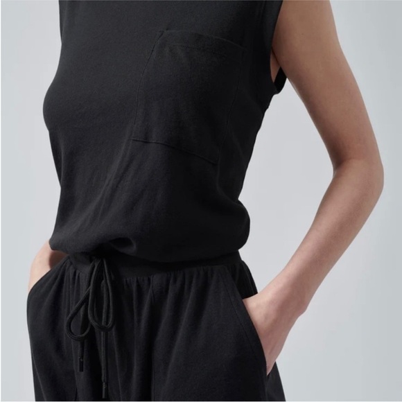 ATM High Torsion Black Drawstring Tank Muscle Sleeveless Casual Long Jumpsuit - Picture 2 of 11